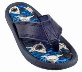 Boys Shiny Ocean Sharks Printed Faux Leather Flip Flop Avocado Flip Flops