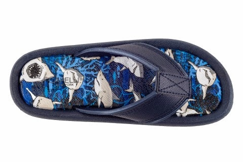 Digital Flip Flop Circuit Boys Shiny Ocean Sharks Printed Faux Leather Flip Flop