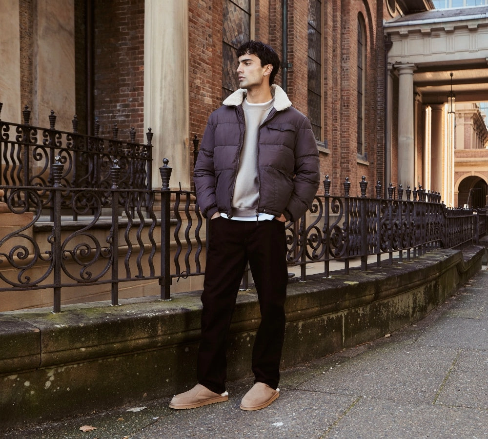 Closed Toe Slippers AUSTRALIAN SHEPHERD UGG Slippers Men Sheepskin Wool Scuff Bred