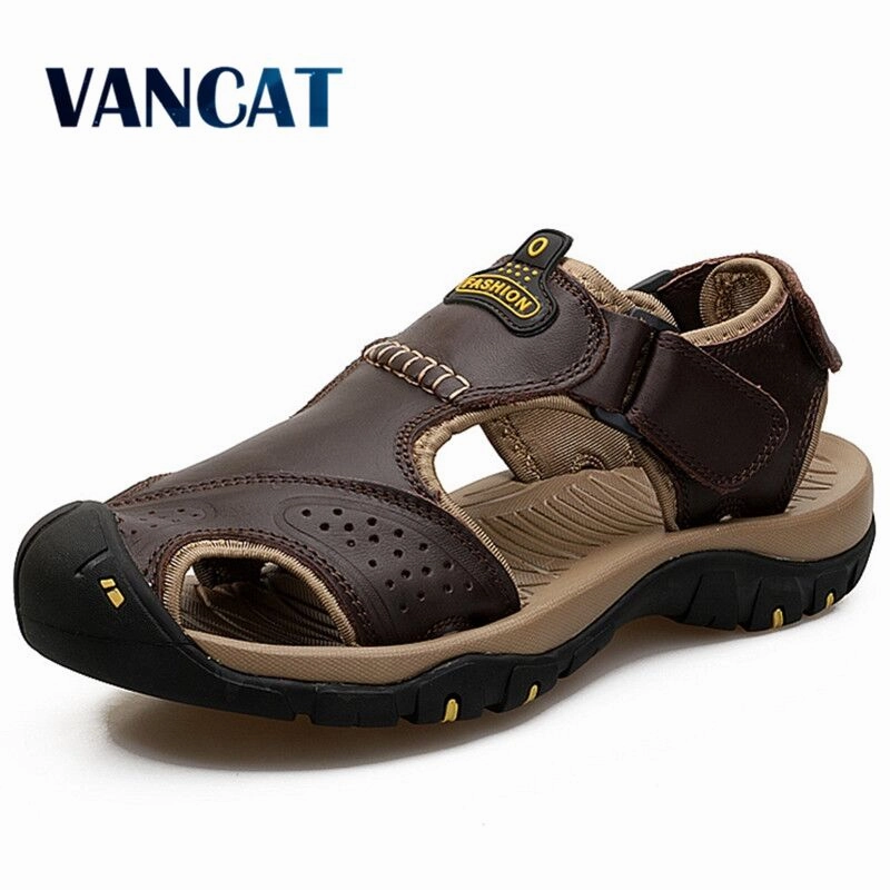 Vancat 2019 Summer Genuine Leather Outdoor Men's Shoes Men Sandals For Male Casual Shoes Water Walking Beach Sandalias Sandal Quotes About Flat Shoes