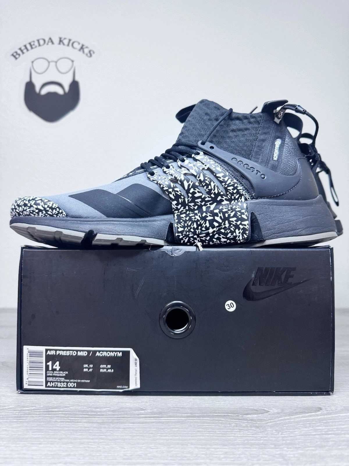 Best Stability Asics Running Shoes Size 14 - Nike Air Presto Mid Acronym Cool Grey AH7832-001 Black Preowned
