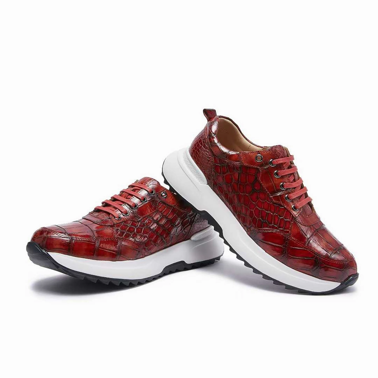 Lanvin Sneakers Red Alligator Leather Sneakers for Men  Handmade Exotic Sport Style with Bold Patina and Rubber Sole