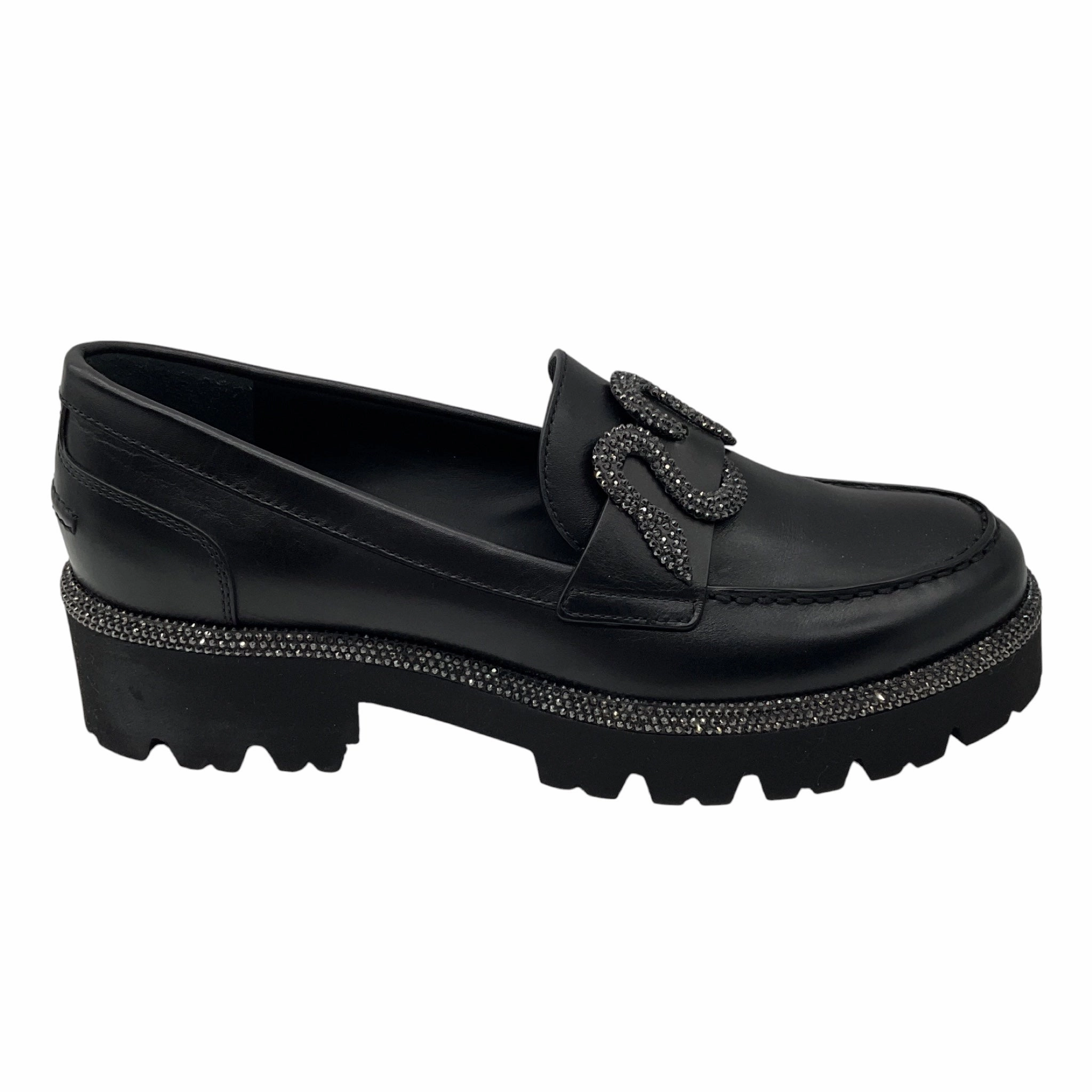 Rene Caovilla Black Morgana Crystal Loafers Fabric Loafers