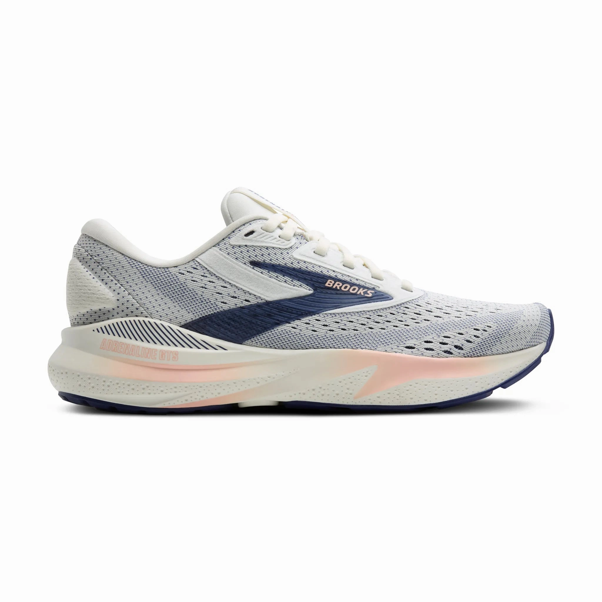 Women's Brooks Running Adrenaline GTS 24 Road Running Shoe in Grey/Blue Ribbon/Peach Sports World Running Shoes