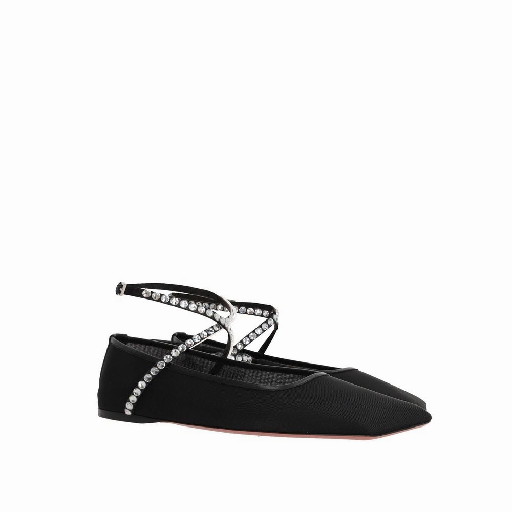 Amina Muaddi Black Fabric Ballet Flats Rnr Running Shoe