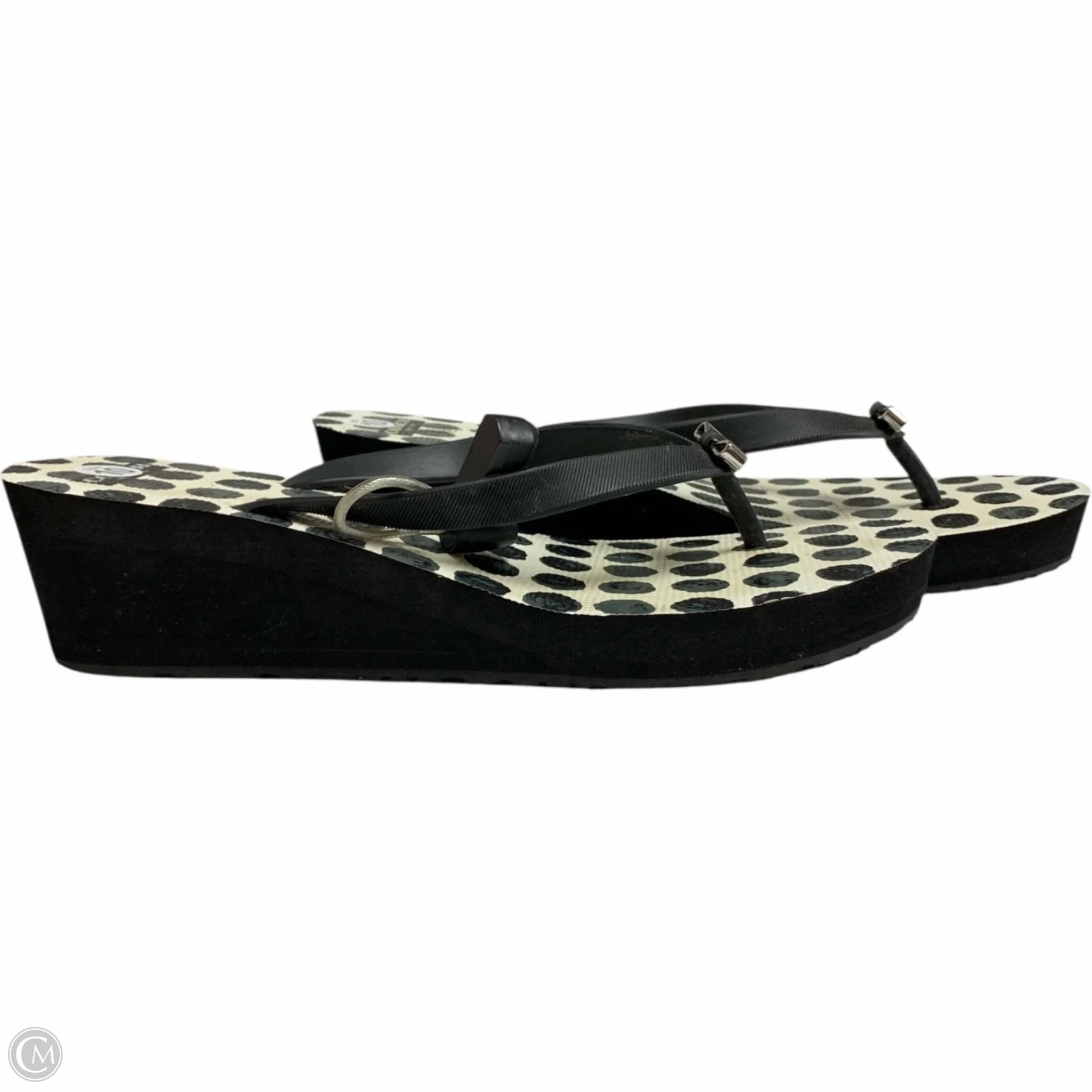 Sandals Designer By Coach In Black & White, Size: 10 Shearling Flip Flops
