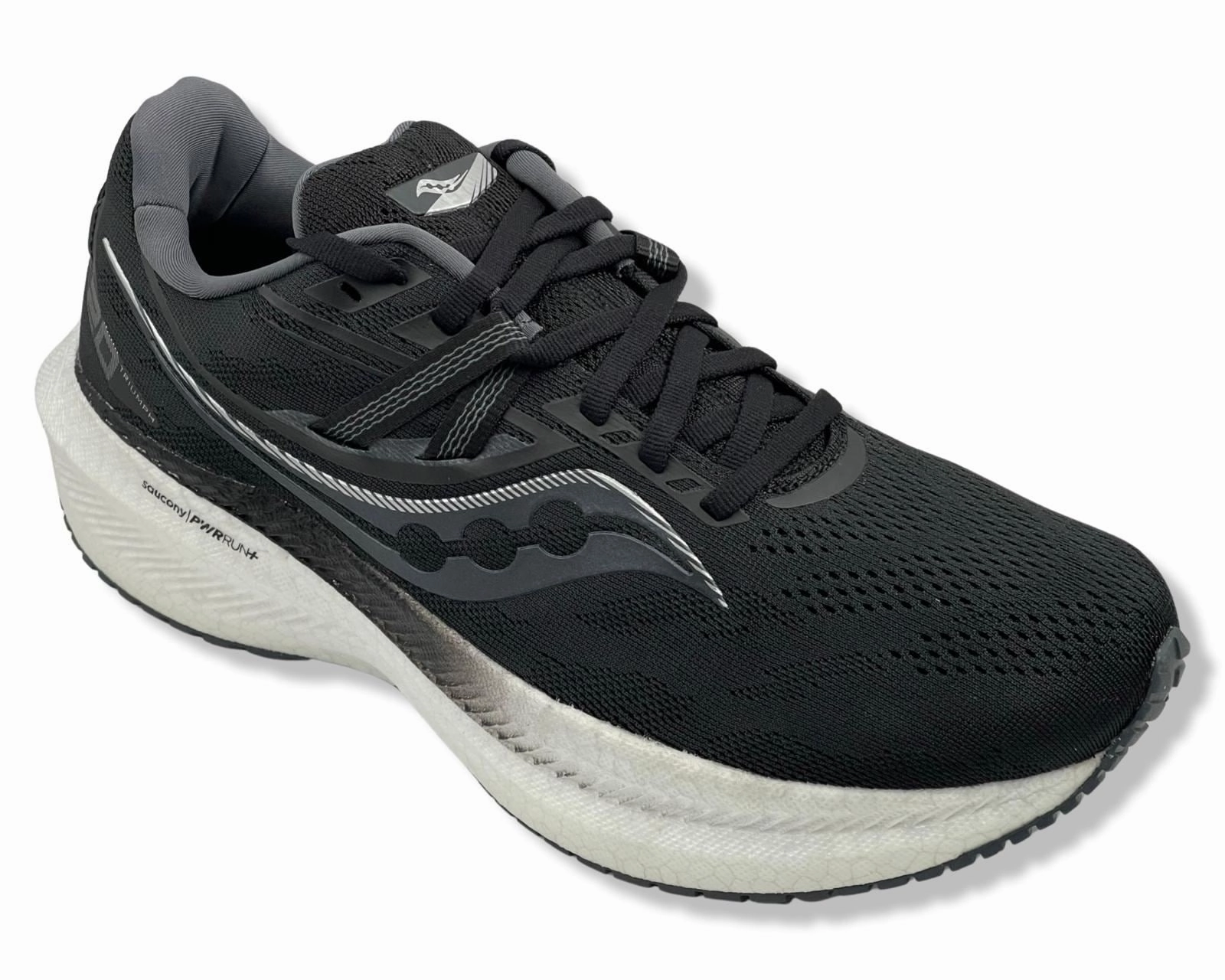 Saucony Triumph 20 WIDE Runing Shoes In Black\White For Men's Best Running Spike Shoes