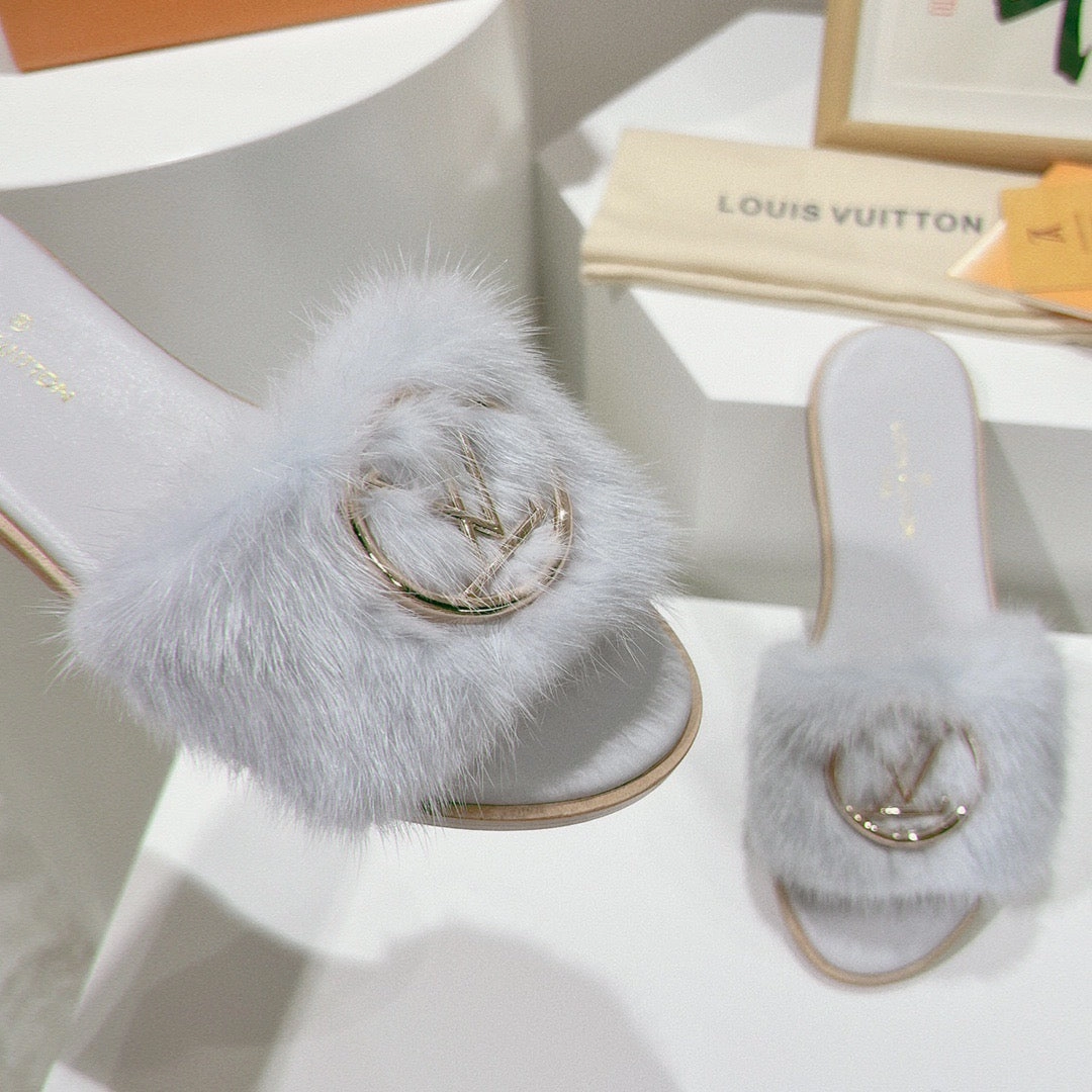 SE1173 LB Mink Fur Flat Mule / Size5-12 Shoe Box Flat