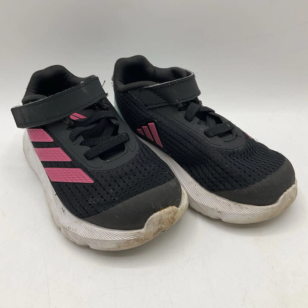 Size 8: Adidas Black/Pink Velcro Strap Sneakers Adidas Courtjam Tennis Shoes