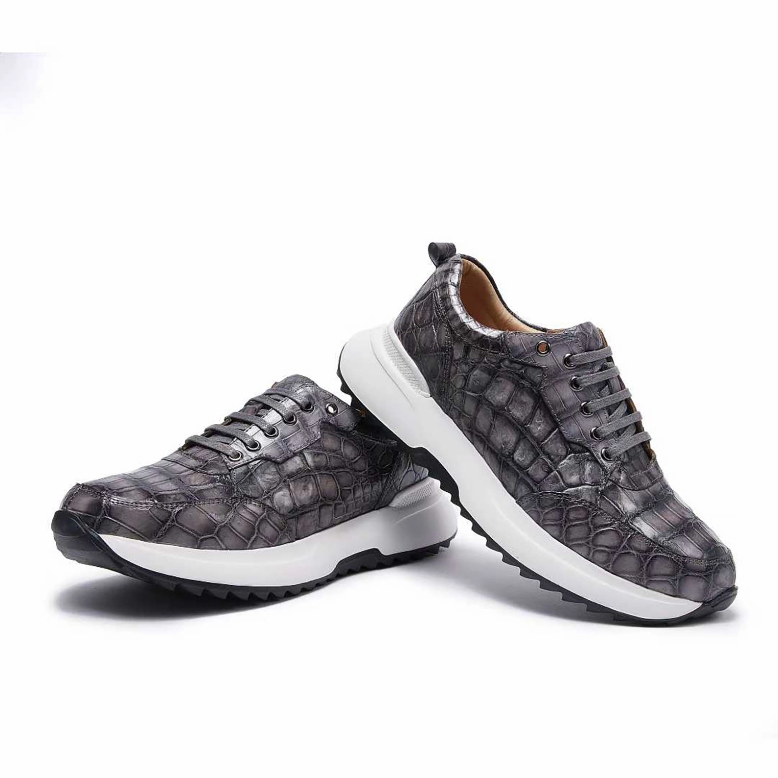 Alligator Leather Sneakers for Men  Handcrafted Exotic Style with Non-Slip Sole Louis Vuitton Slip On Sneakers