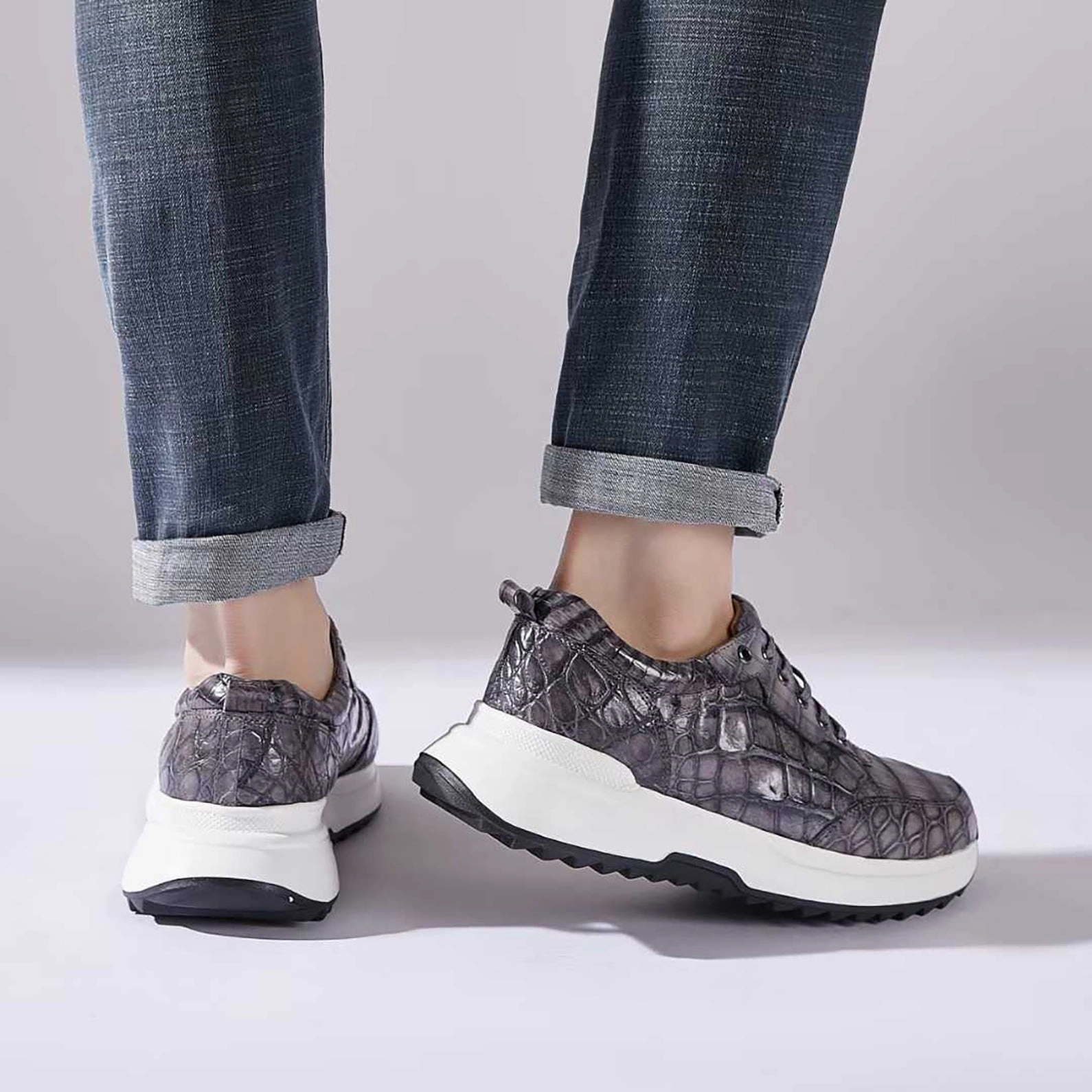 Alligator Leather Sneakers for Men  Handcrafted Exotic Style with Non-Slip Sole Woden Sneakers