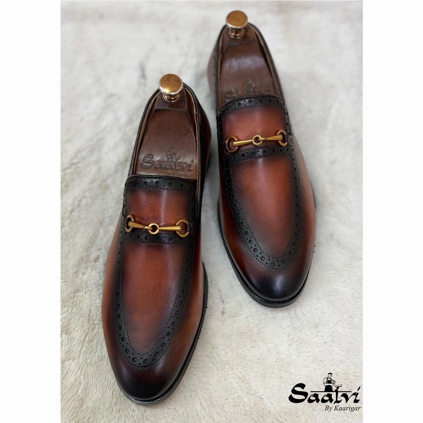 Semi Brogue Horsebit Loafers Tan Lug-sole Loafers