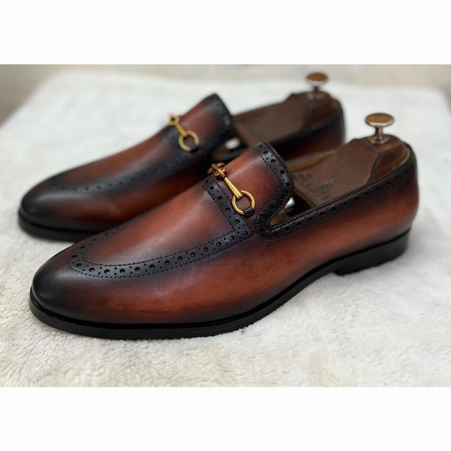 Semi Brogue Horsebit Loafers Tan Chunky Leather Loafers