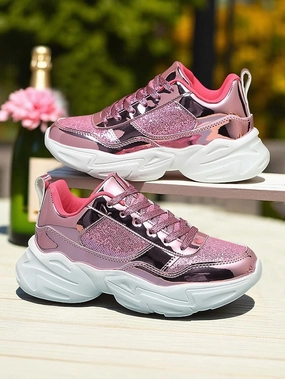 Best Sneakers High Arches with Platform Sneakers Metallic Women's Glitter Chunky