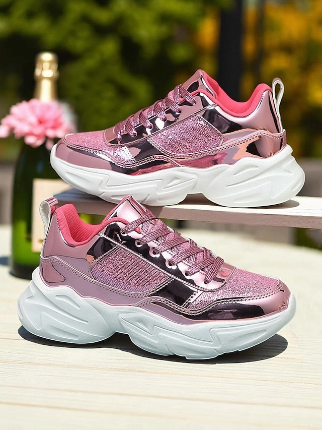 with Platform Sneakers Metallic Women's Glitter Chunky Best Tennis Sneakers