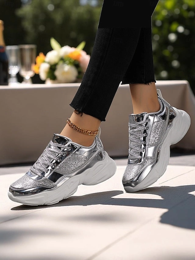 Sneakers At Wedding with Platform Sneakers Metallic Women's Glitter Chunky