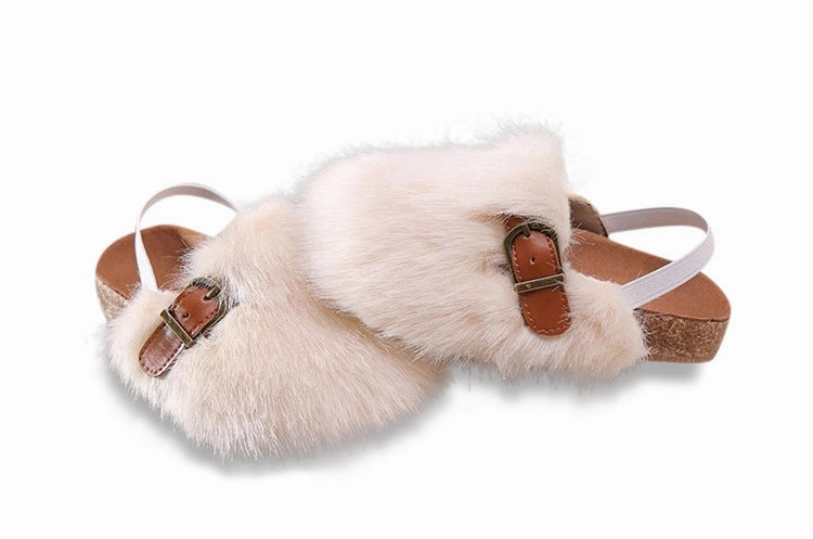 MOF Kids girls autumn casual slippers with fur Arizona Slides