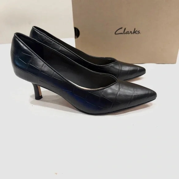 Clarks Violet55 Court Women's Heels Color Black Croc Woodland Casual Shoes