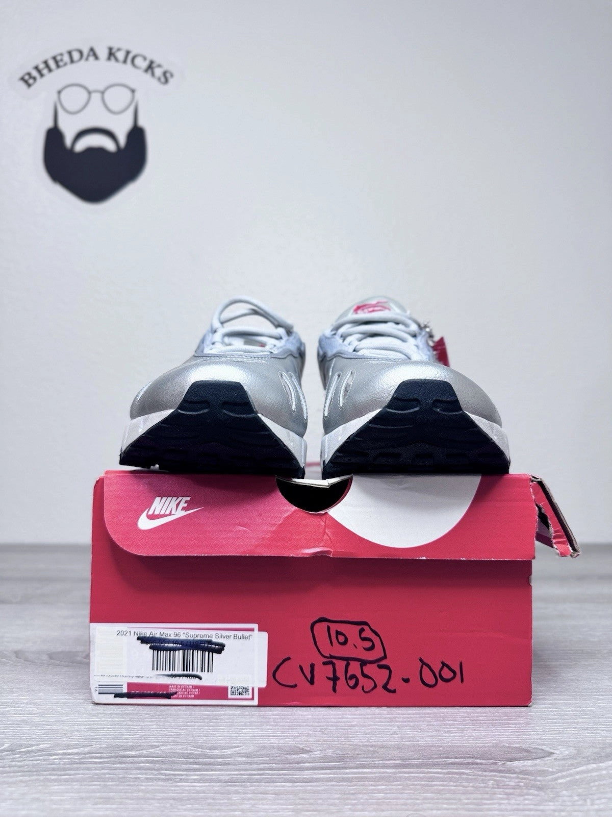 Size 10.5 - Nike Air Max 96 x Supreme Metallic Silver 2021 CV7652-001 Preowned Asic Gel-1130 Casual Shoes