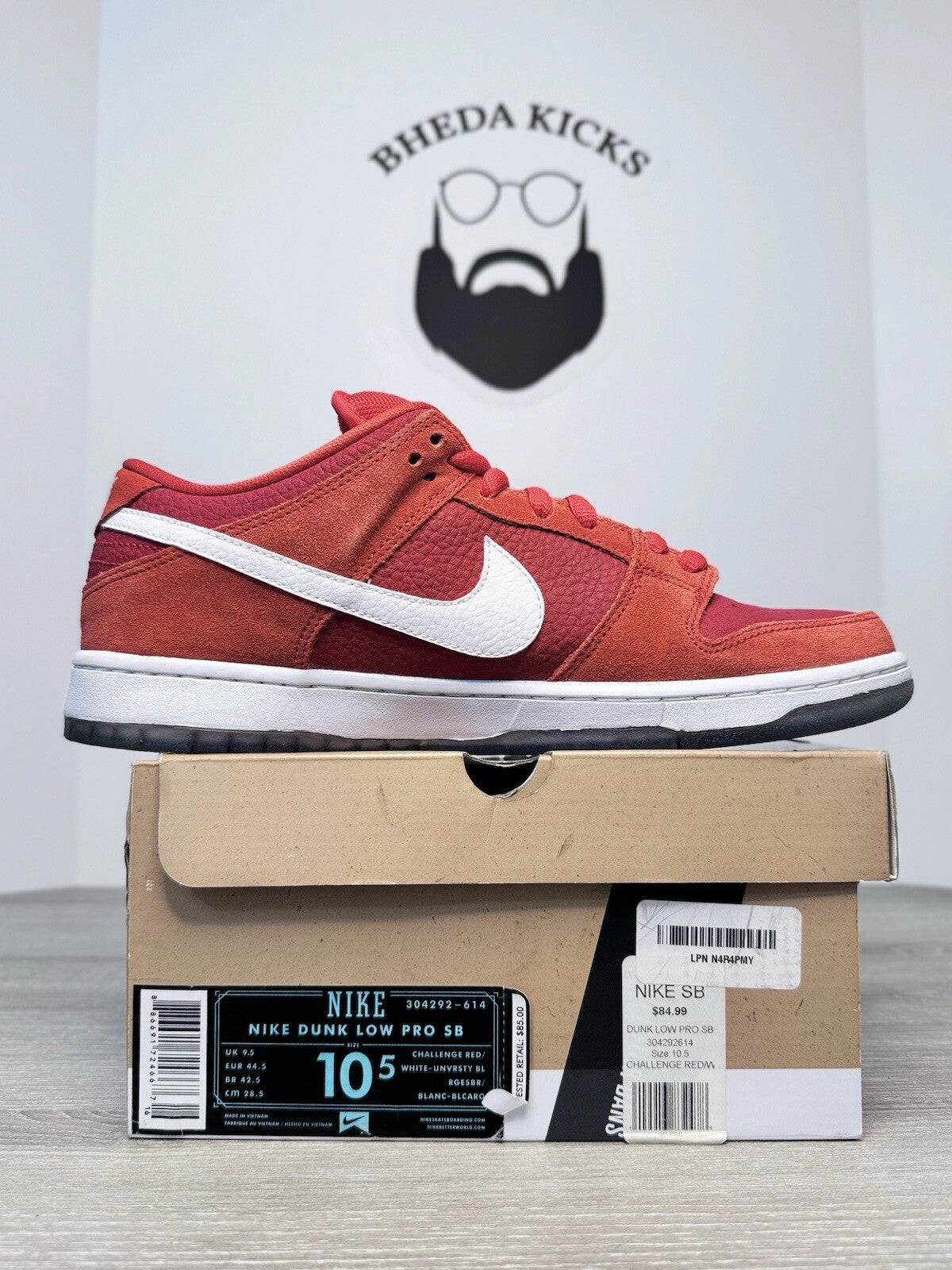 Asic Shoes Amazon Size 10.5 - Nike Dunk Pro SB Low Challenge Red 304292-614 Preowned Og Authentic