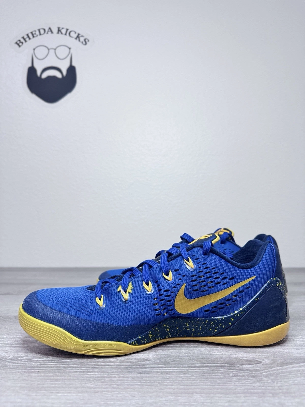 Size 10.5 - Nike Kobe 9 EM Gym Blue University Gold Mens 646701-474 Preowned Asics Shoes 10.5