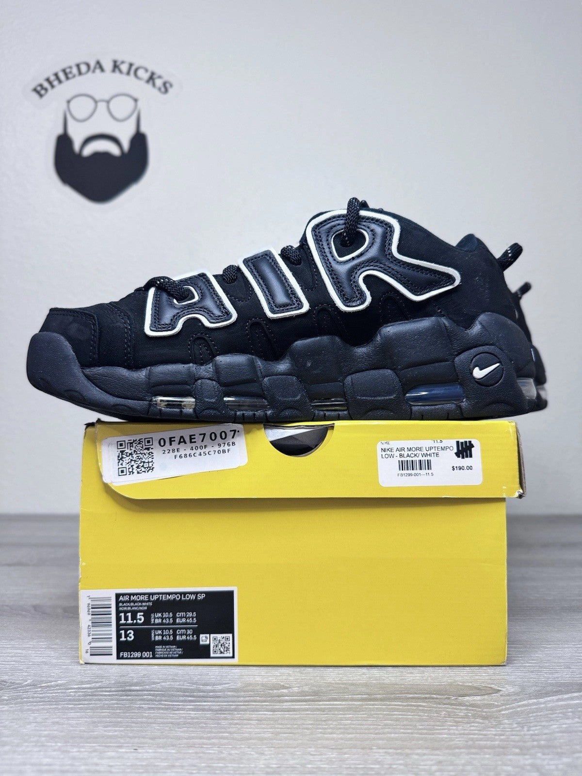 Size 11.5 - Nike AMBUSH x Air More Uptempo Low Black FB1299-001 Preowned Asics Gel Pickleball Shoes
