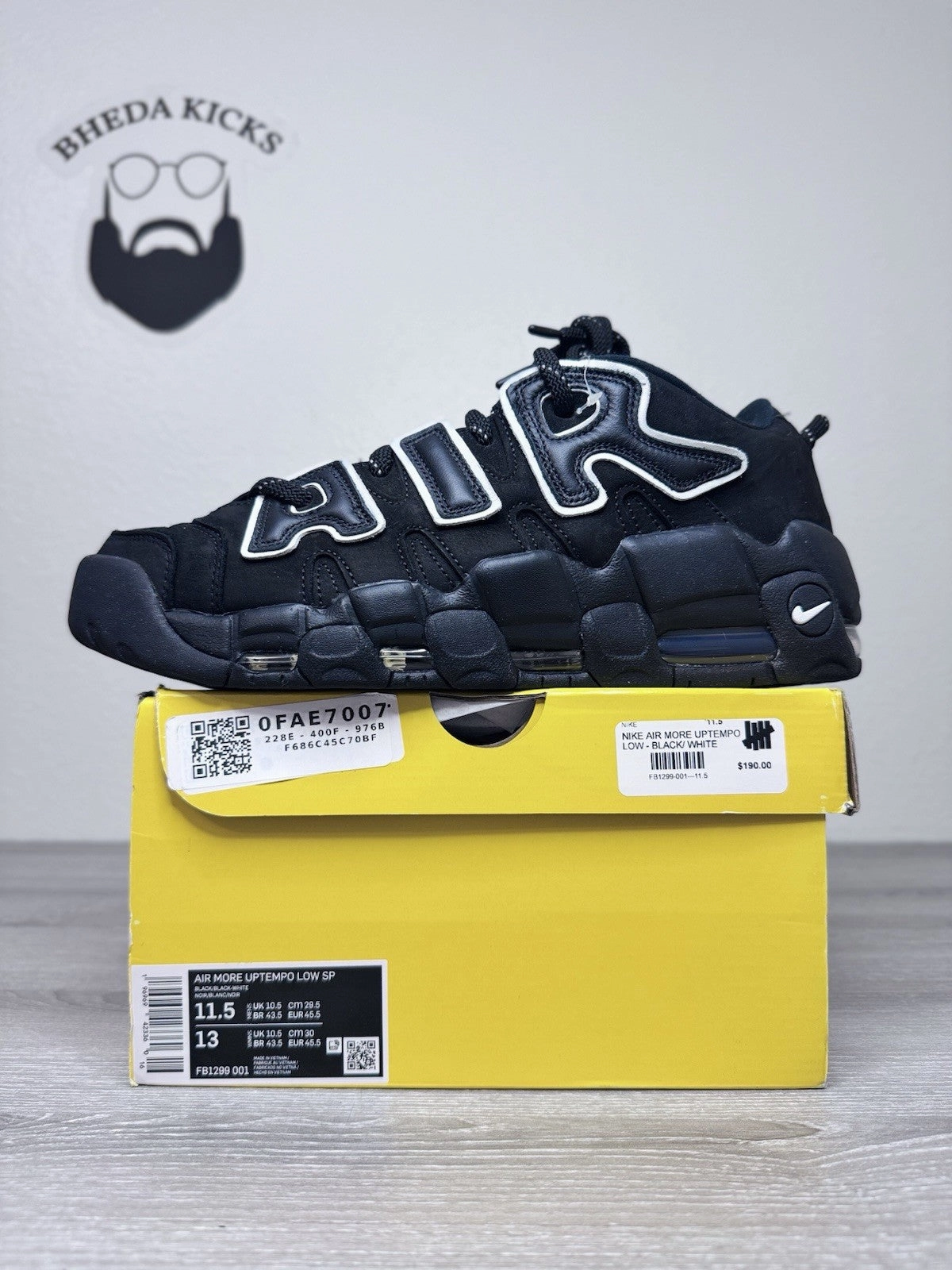Size 11.5 - Nike AMBUSH x Air More Uptempo Low Black FB1299-001 Preowned Asics Squash Shoes Gel Rocket