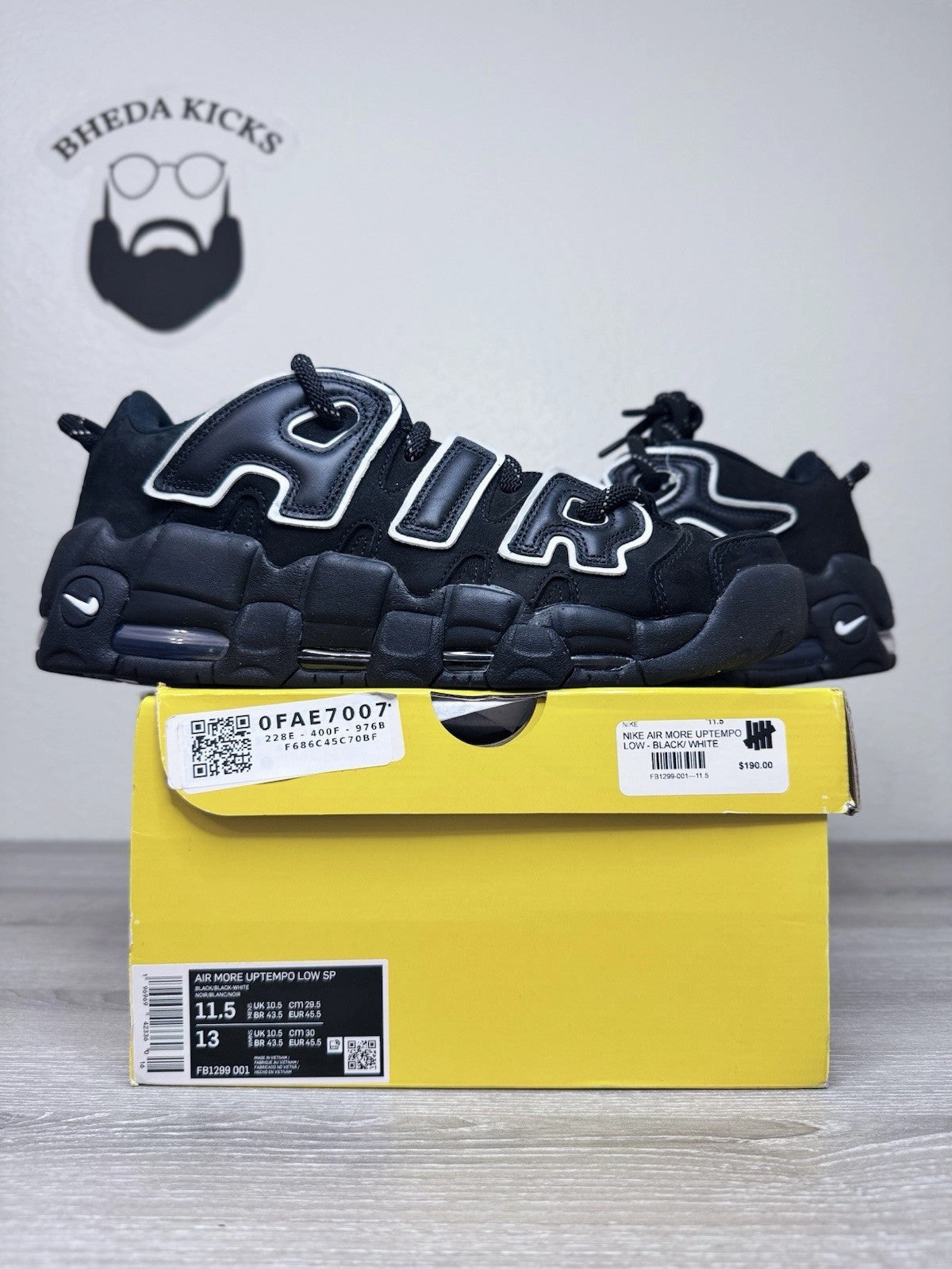 Asics Shoes Wear By Akshay Kumar Size 11.5 - Nike AMBUSH x Air More Uptempo Low Black FB1299-001 Preowned