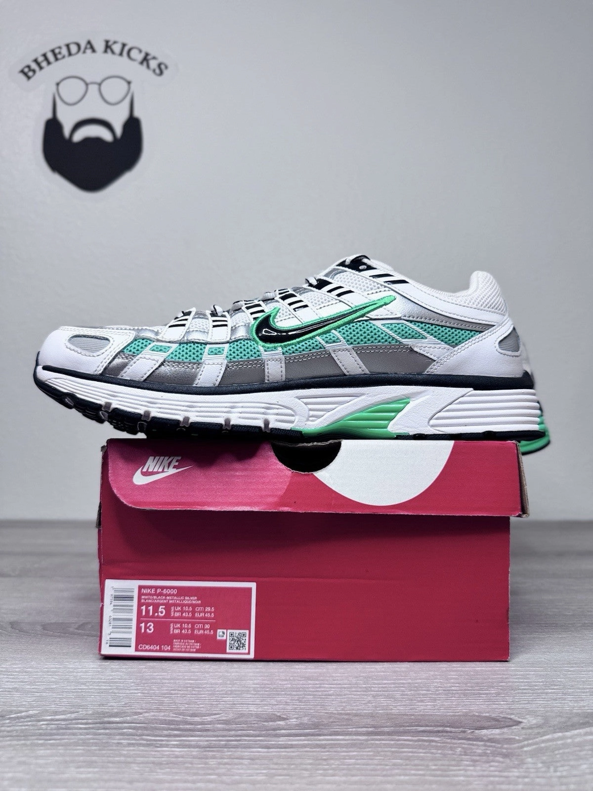 Size 11.5 - Nike P-6000 White Spring Green Silver White Leather CD6404-104 Asics Gel Resolution 7 Tennis Shoes