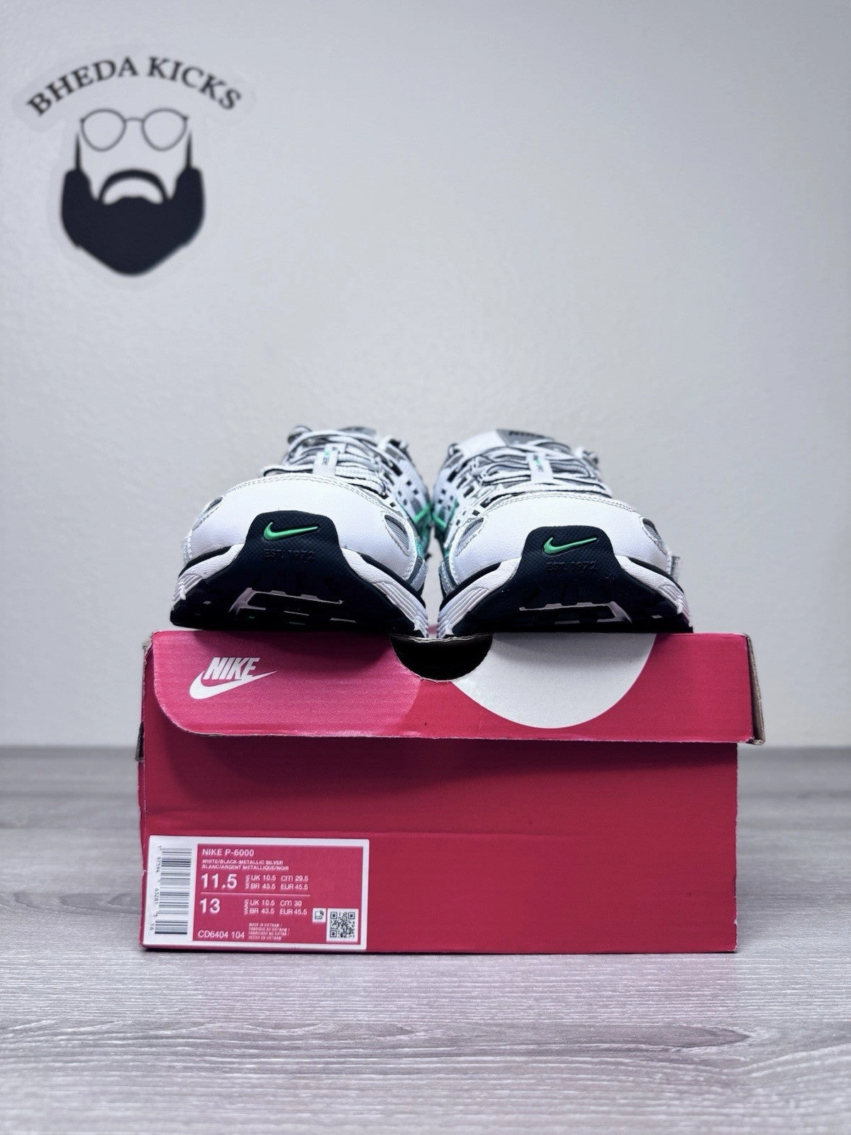 Asics Court Shoe Size 11.5 - Nike P-6000 White Spring Green Silver White Leather CD6404-104