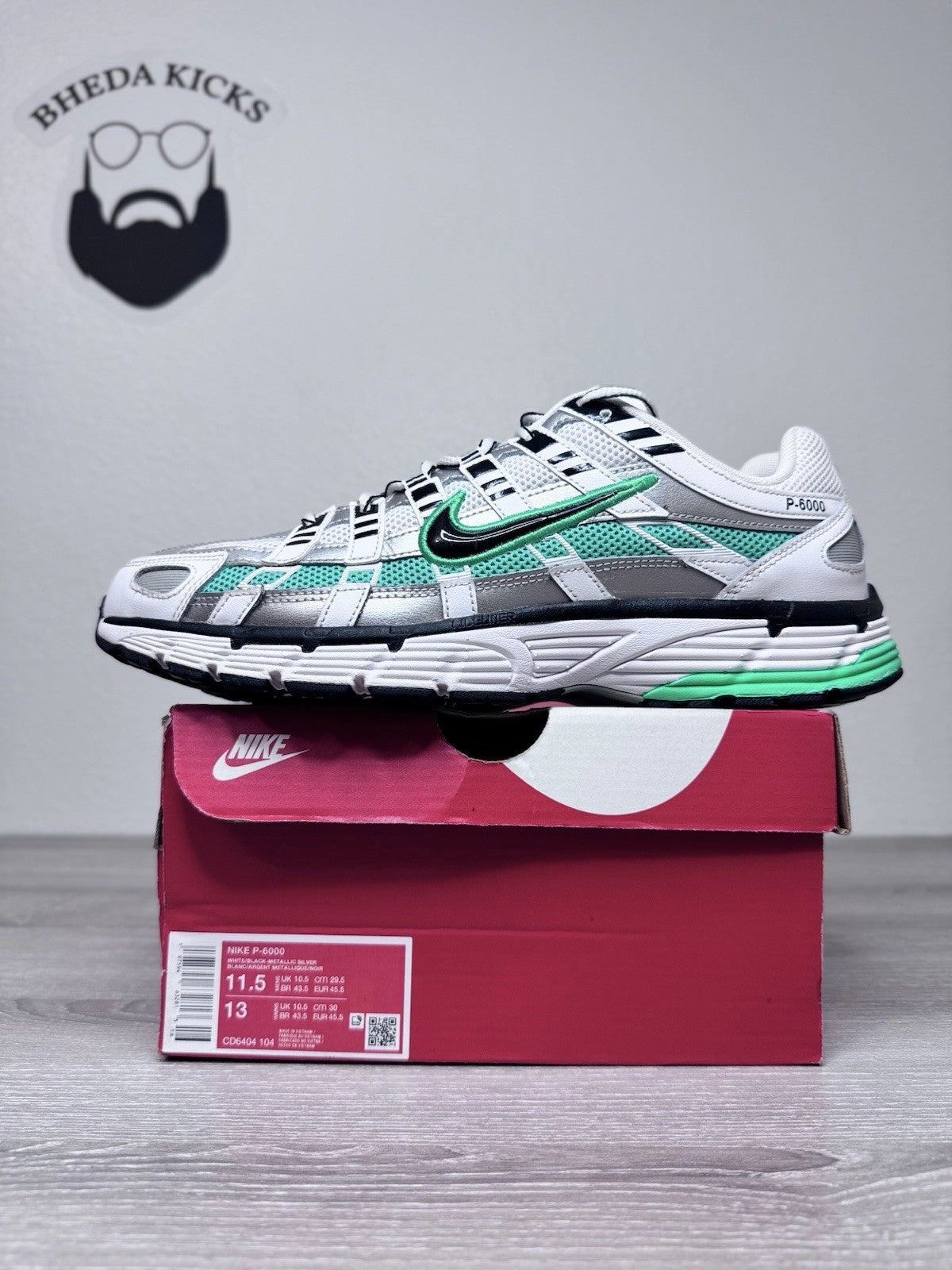 Asics Chart Pronation Size 11.5 - Nike P-6000 White Spring Green Silver White Leather CD6404-104