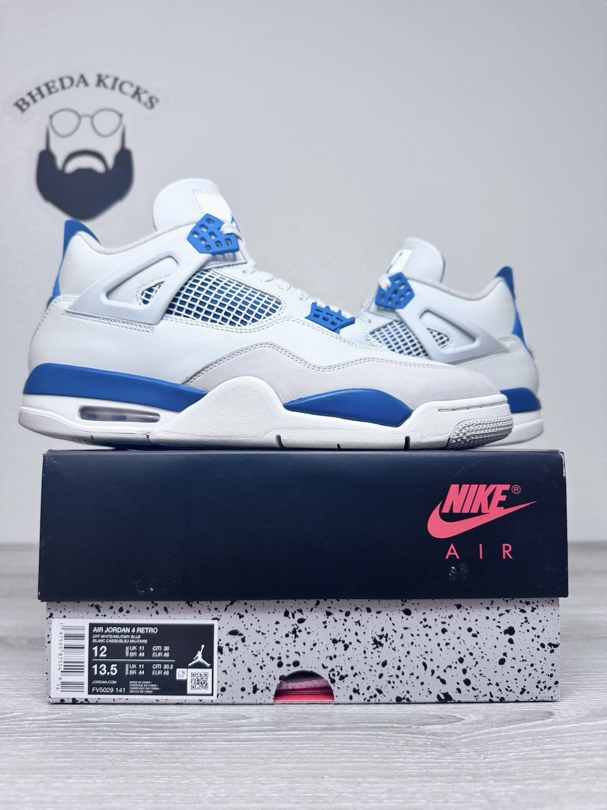 Size 12 - Nike Air Jordan 4 Retro Shoes Preowned Military Blue FV5029-141 Asics Tennis Shoes Gel Challenger 14