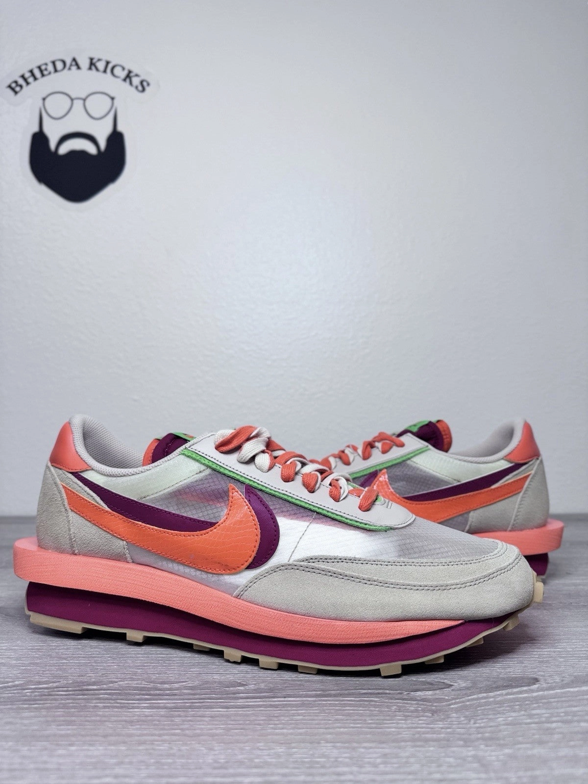 Shop Asics Tennis Shoes Size 15 - DH1347-100 Nike LD Waffle Sacai Clot Kiss of Death Net Orange Blaze