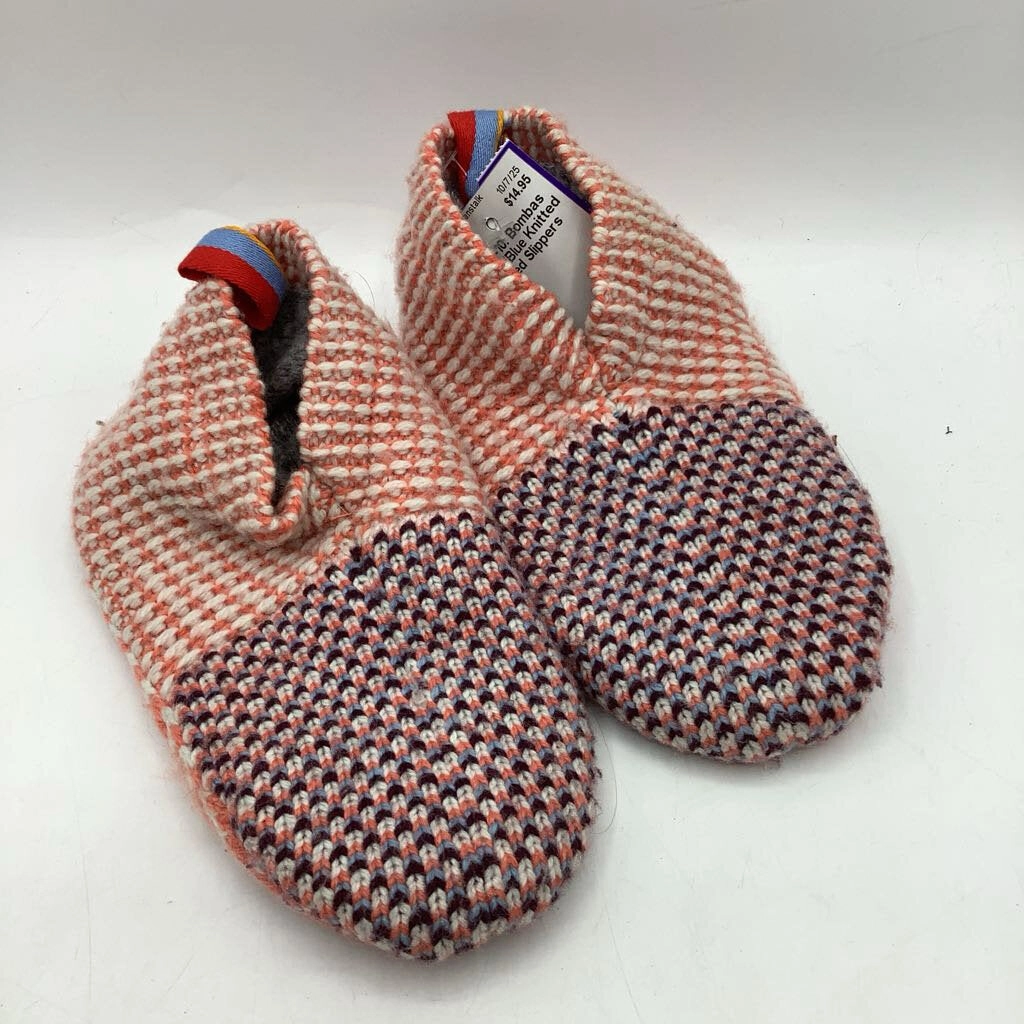 Glitter Slides Shoes Size 8-10: Bombas Orange/Blue Knitted Gripped Slippers