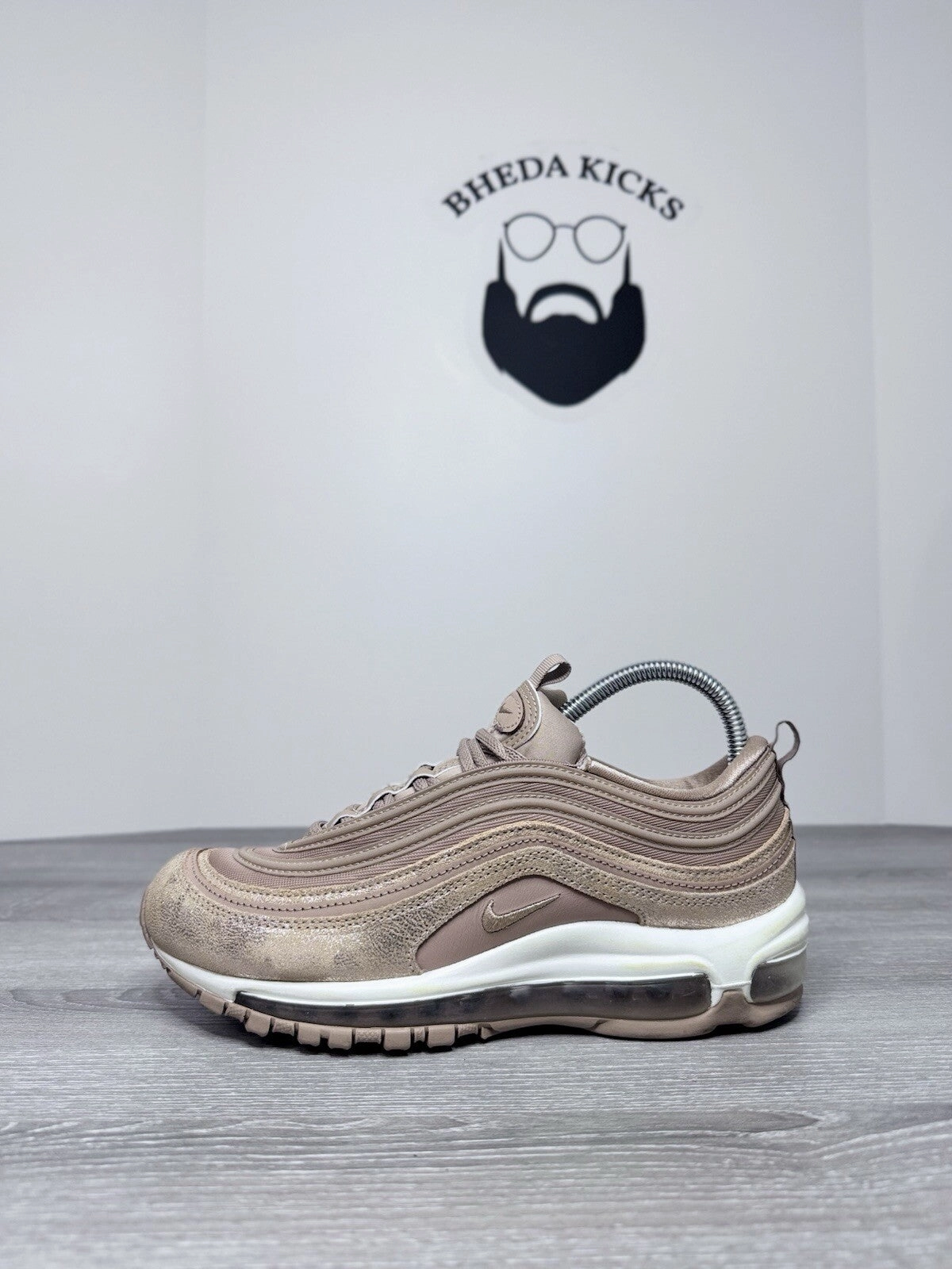 Size 8W - Nike Air Max 97 Women's Hemp White Pearl FB1289-200 Preowned Asics Spikes Shoes Running