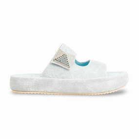 Isotomer Ballet Slippers With Rubber Sole Sky Blue Formal Slipper For Women PU0444