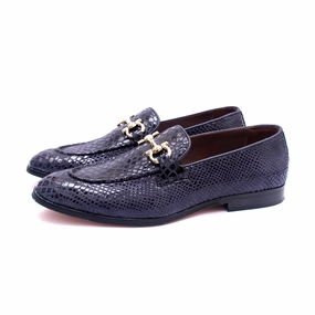 Blue Snake Print Loafers Loafers Shiny