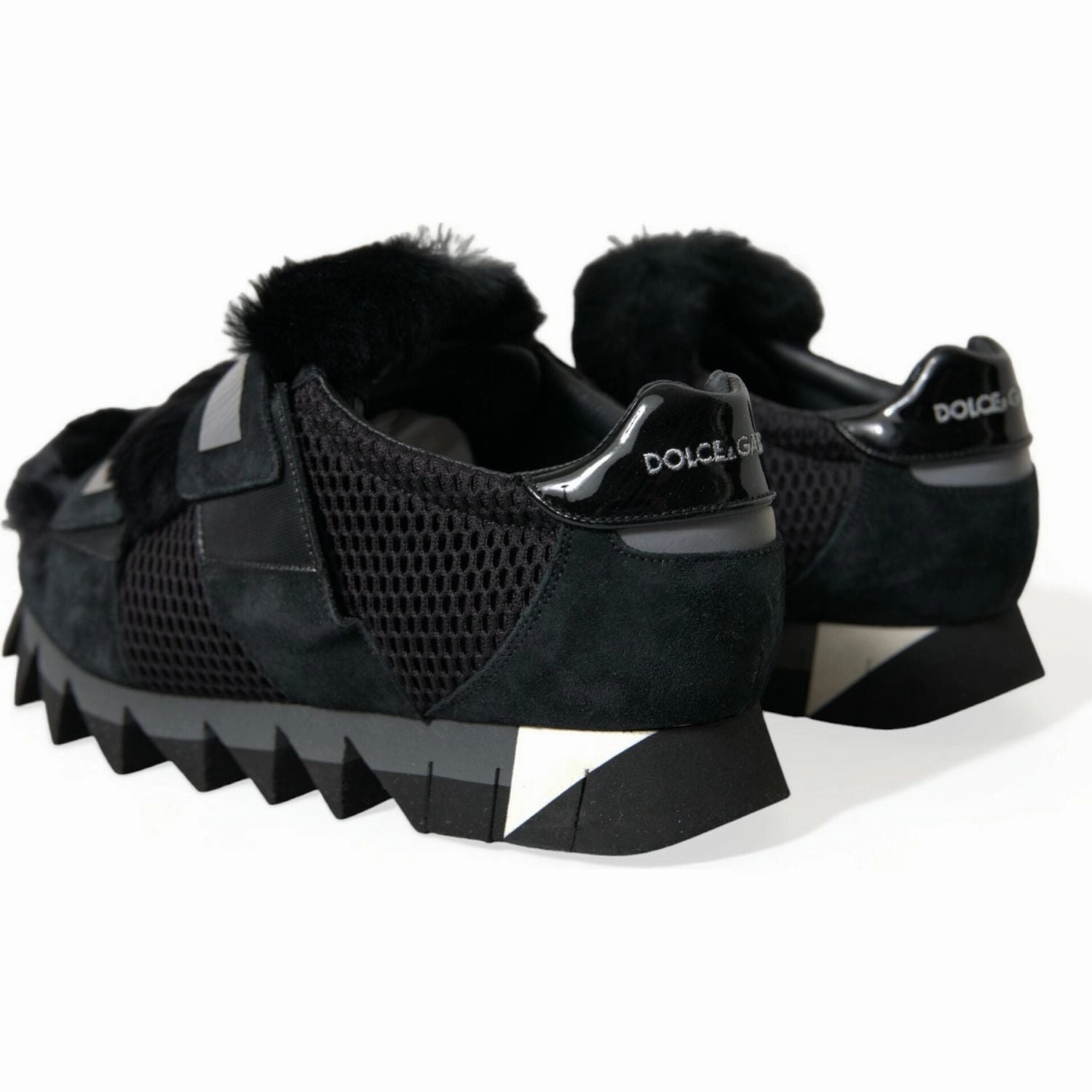 Flat Shoes Crystals Dolce & Gabbana Black Fur Embellished Suede Sneakers Shoes