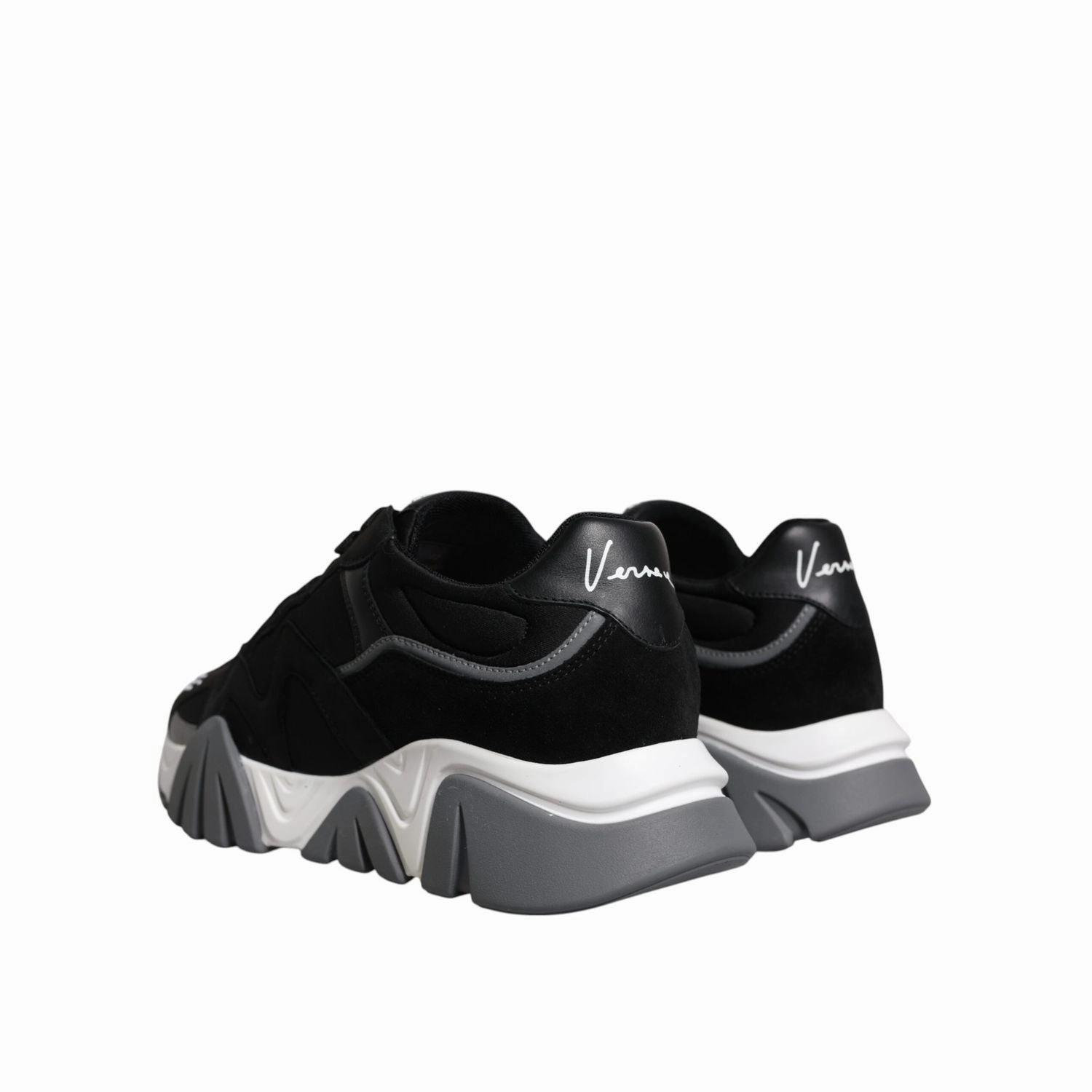 Hiking Shoes Sneakers Versace Black Leather Neoprene Chunky Low Top Sneakers Squalo Shoes