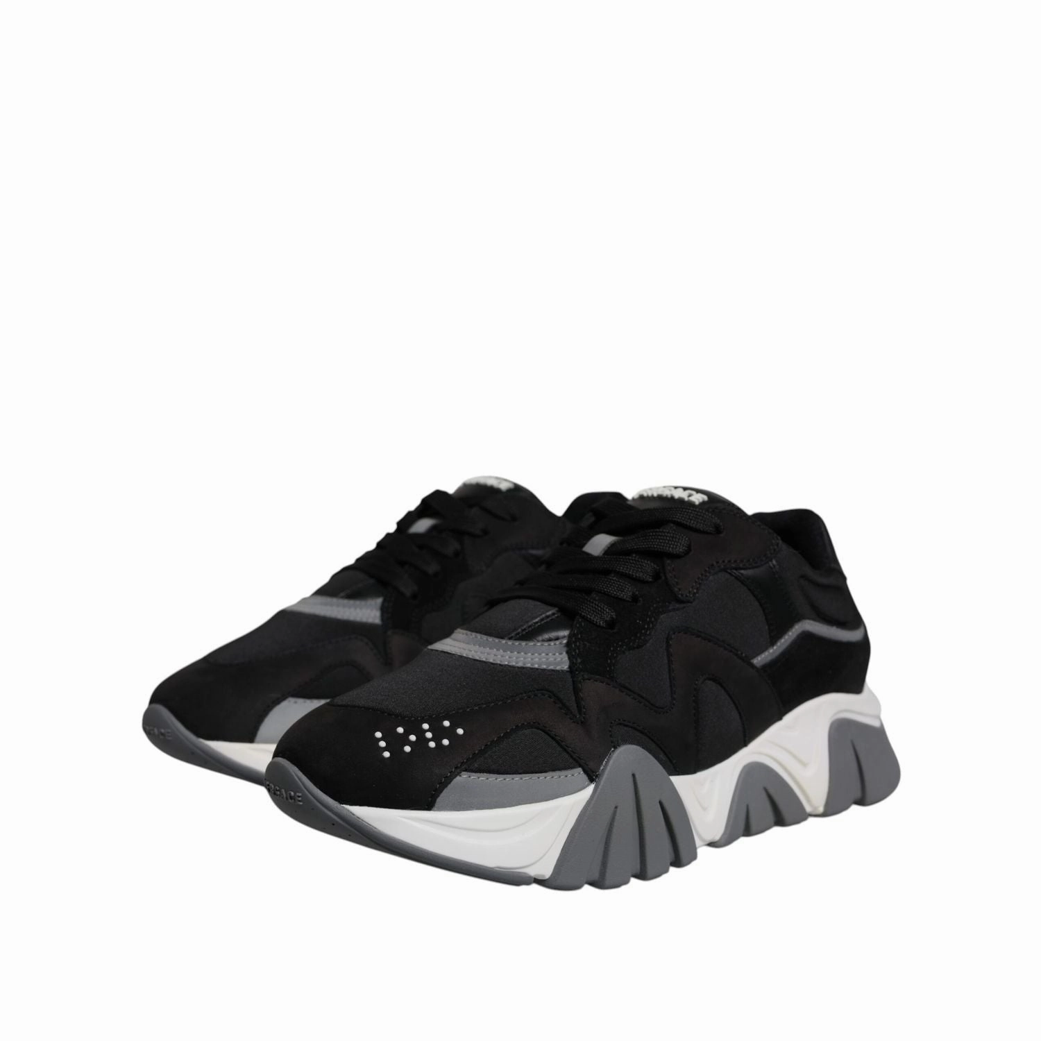 Versace Black Leather Neoprene Chunky Low Top Sneakers Squalo Shoes Skinny Jeans With Sneakers