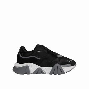 Versace Black Leather Neoprene Chunky Low Top Sneakers Squalo Shoes Working Sneakers