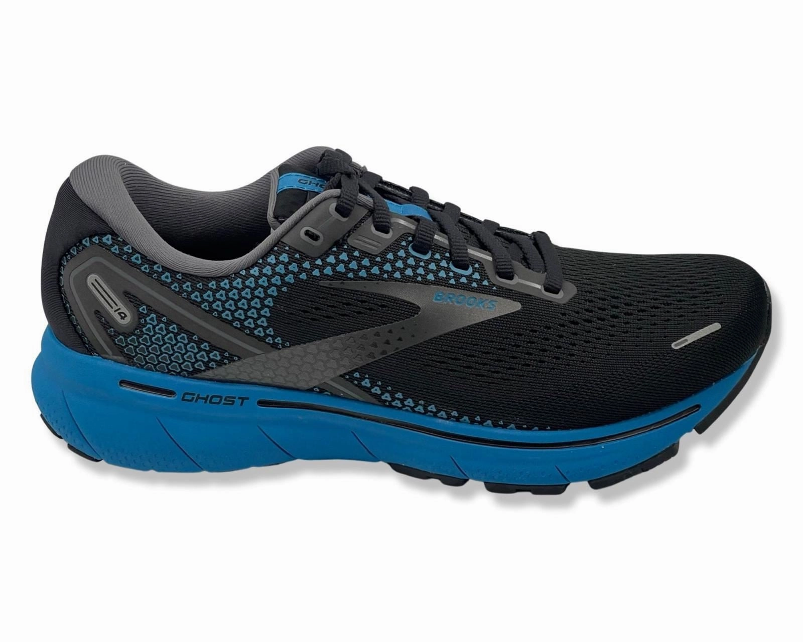 Best Running Shoe For Neutral Runners Brooks Ghost 14 Wide 2E Running Sneakers In Black & Blue For Men's