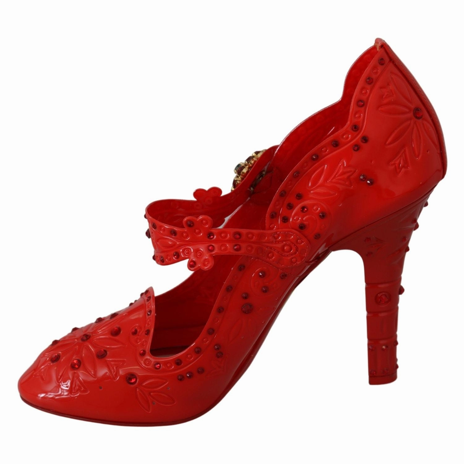 Flat Sandals With Straps Dolce & Gabbana Red Floral Crystal CINDERELLA Heels Shoes