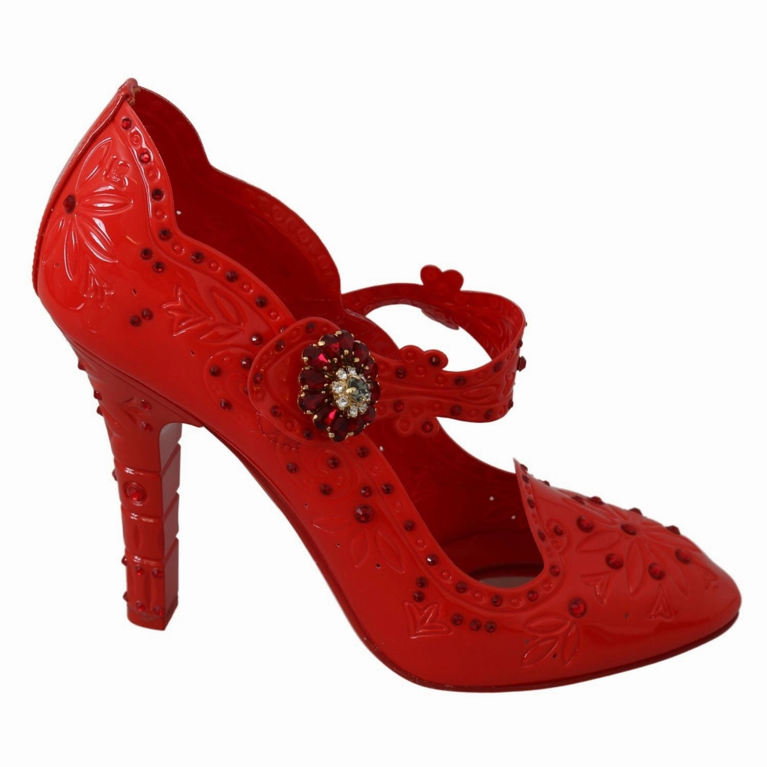 Dolce & Gabbana Red Floral Crystal CINDERELLA Heels Shoes Simple Sandals