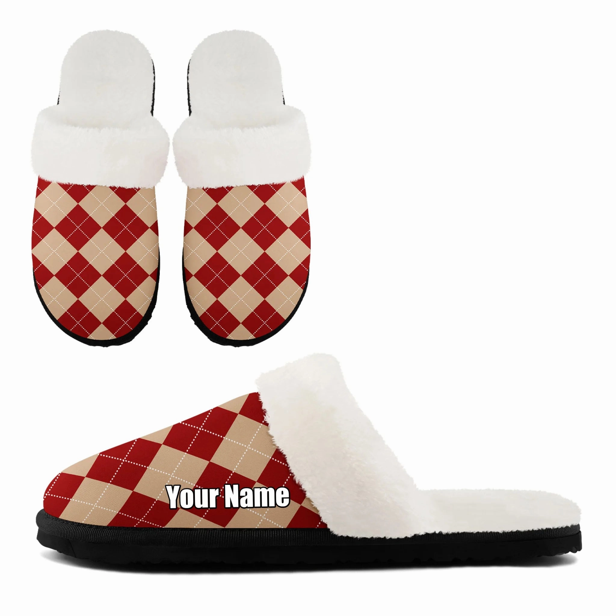 Classic Christmas Argyle Plush Lined Slippers, Cozy Festive Holiday House Shoes FN089-25028128 Squishmallow Slippers