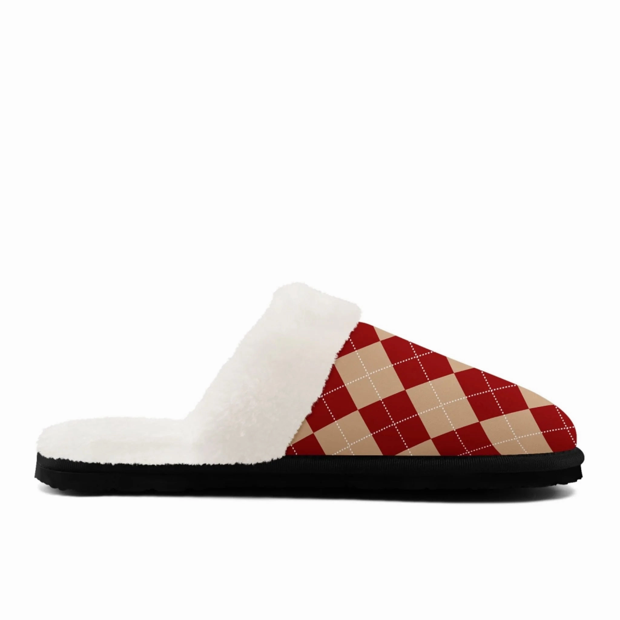 Wool Slippers With Rubber Sole Classic Christmas Argyle Plush Lined Slippers, Cozy Festive Holiday House Shoes FN089-25028128
