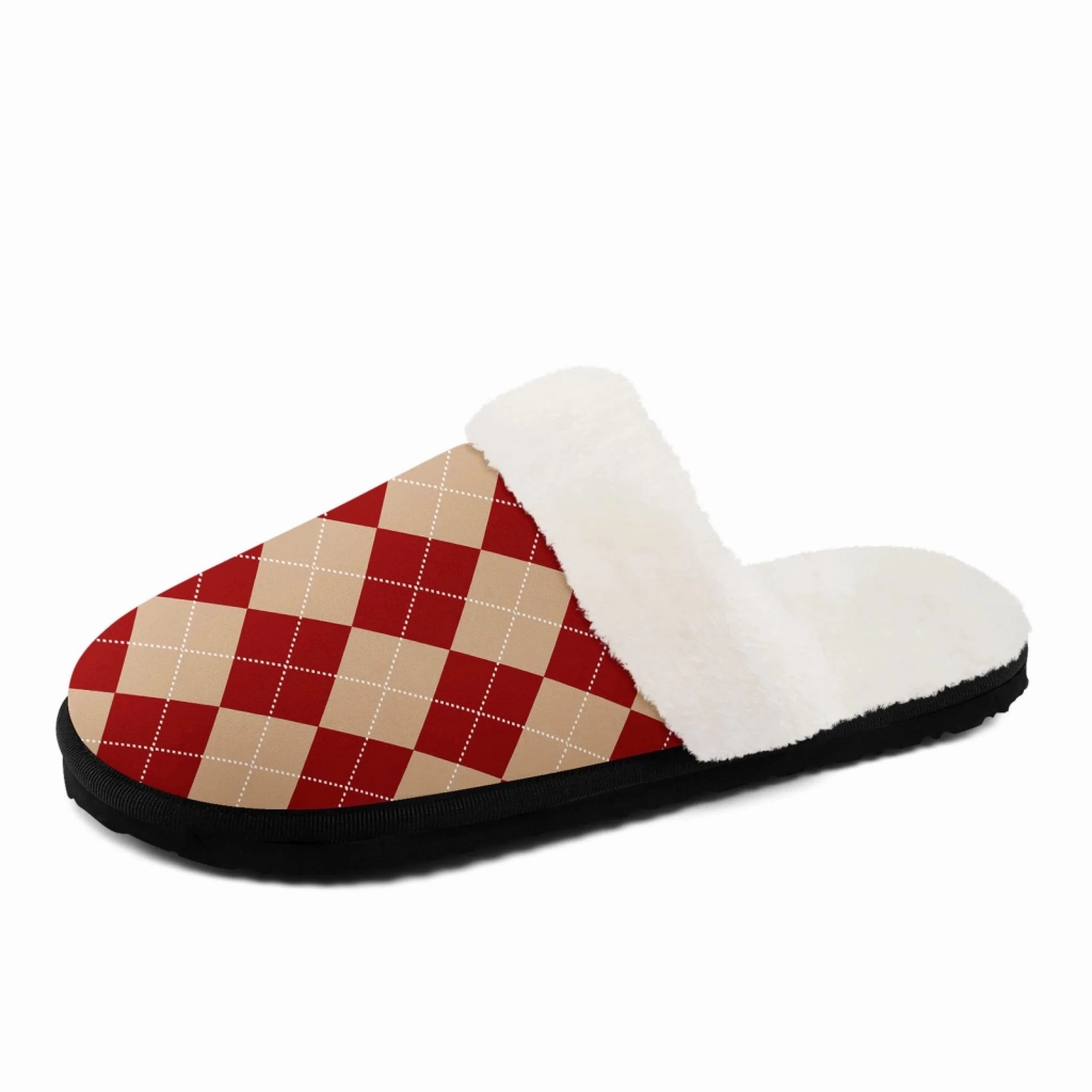 Classic Christmas Argyle Plush Lined Slippers, Cozy Festive Holiday House Shoes FN089-25028128 Indoor Outdoor House Slippers