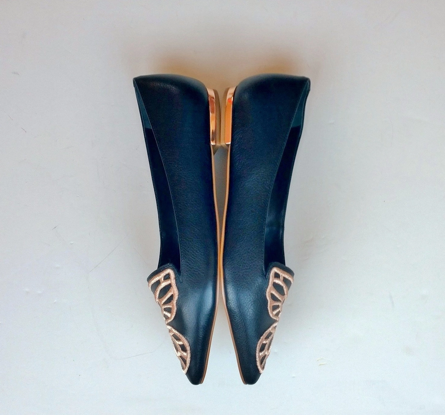 Sophia Webster Butterfly Bibi Flats in Black Leather with Rose Gold Running Shoes For Flat Foot