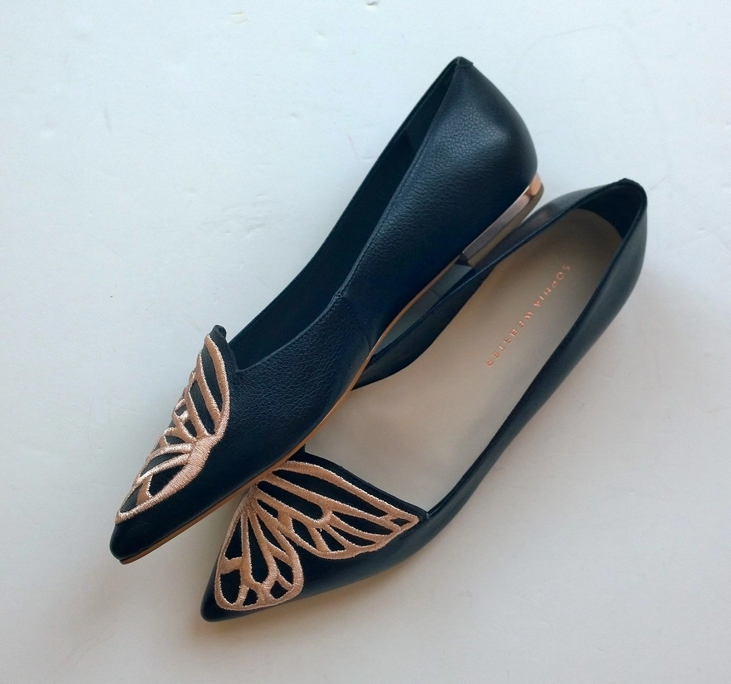 Sophia Webster Butterfly Bibi Flats in Black Leather with Rose Gold Converse Shoes Flat Feet