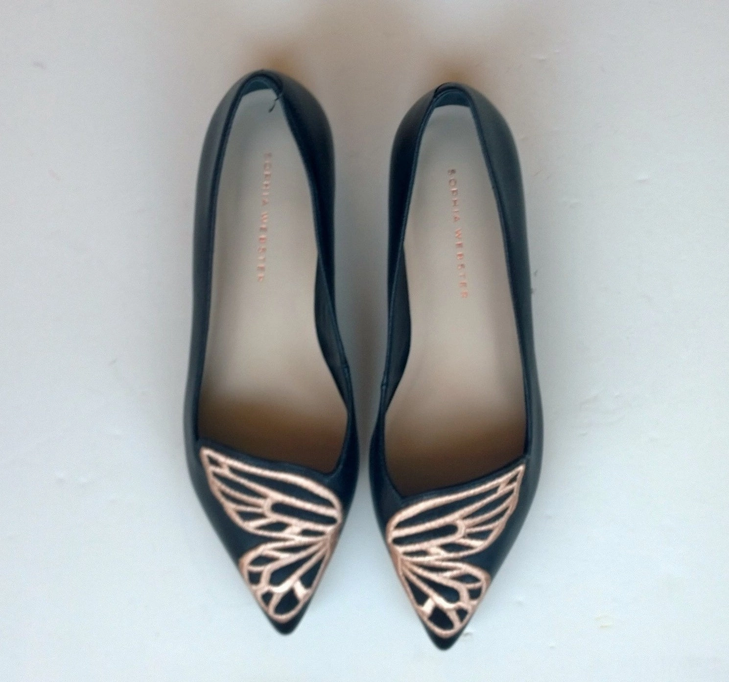 Sophia Webster Butterfly Bibi Flats in Black Leather with Rose Gold Running Shoes Plantar Fasciitis And Flat Feet